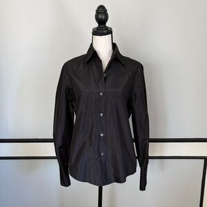 Minimalist Black Button-Front Silk Shirt